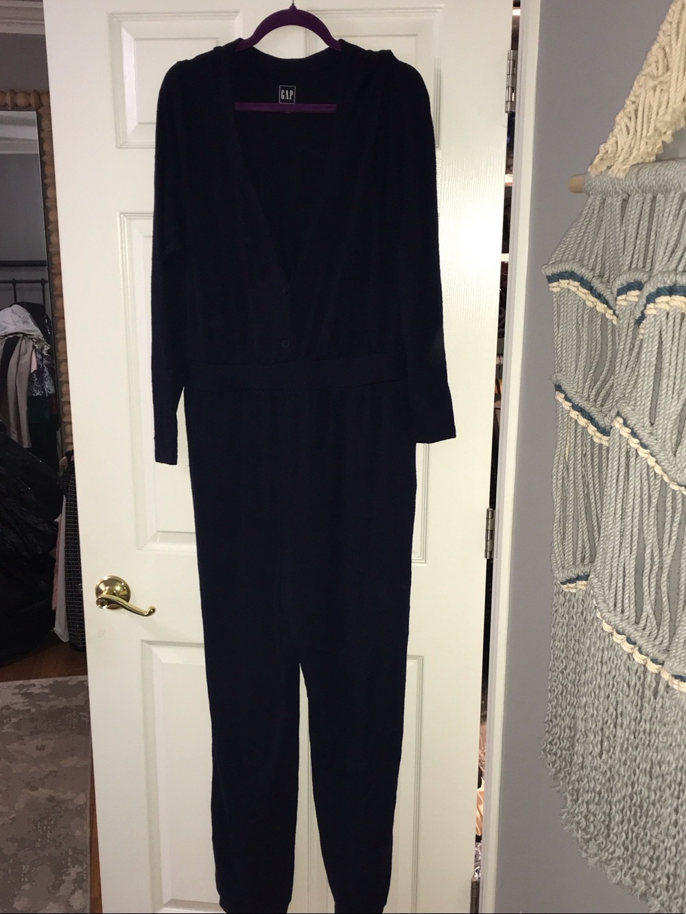 GAP Navy Long-Sleeve V-Neck Jumpsuit